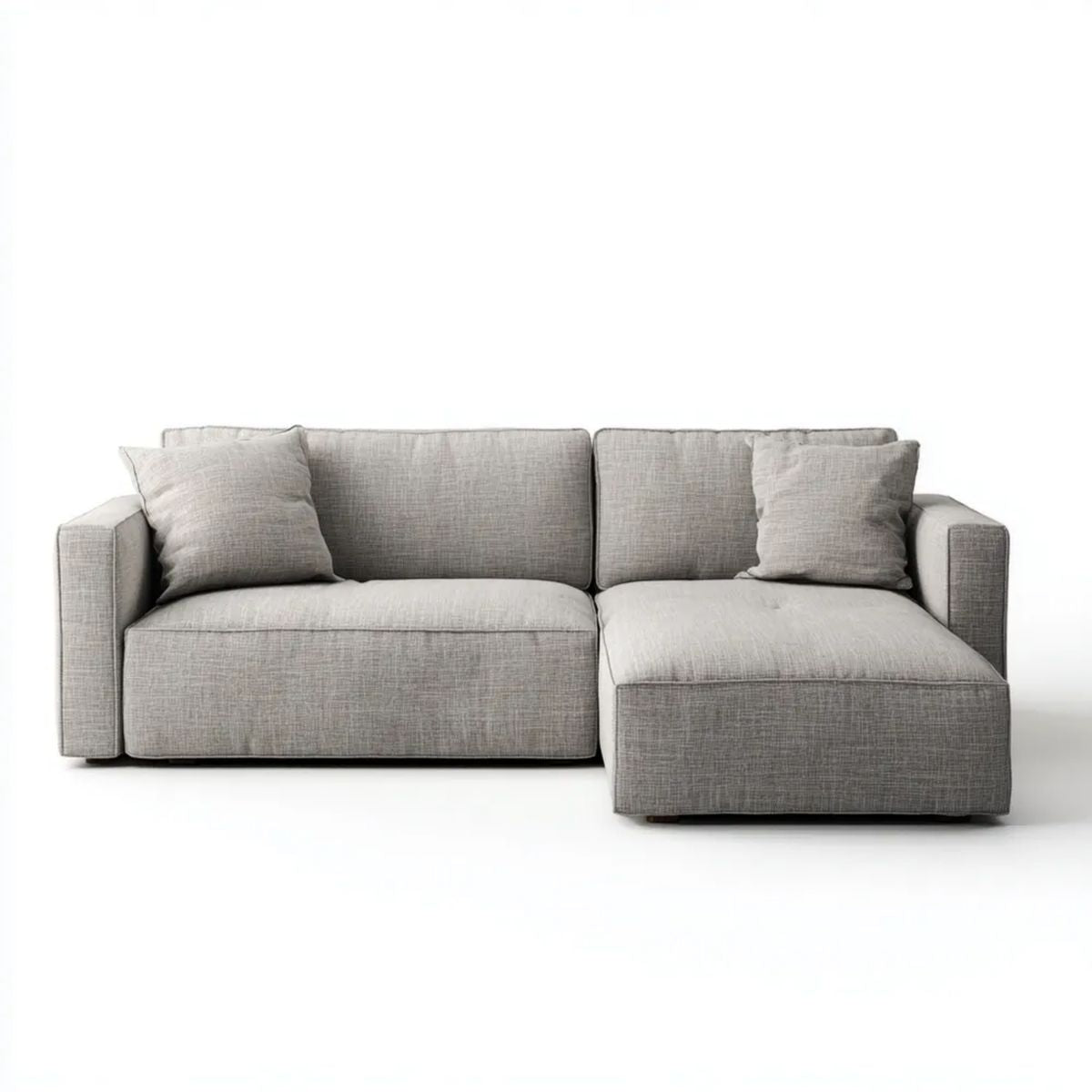 Szara sofa narożna z prawostronnym szezlongiem z tkaniny poliestrowej, 260 × 160 × 85 cm