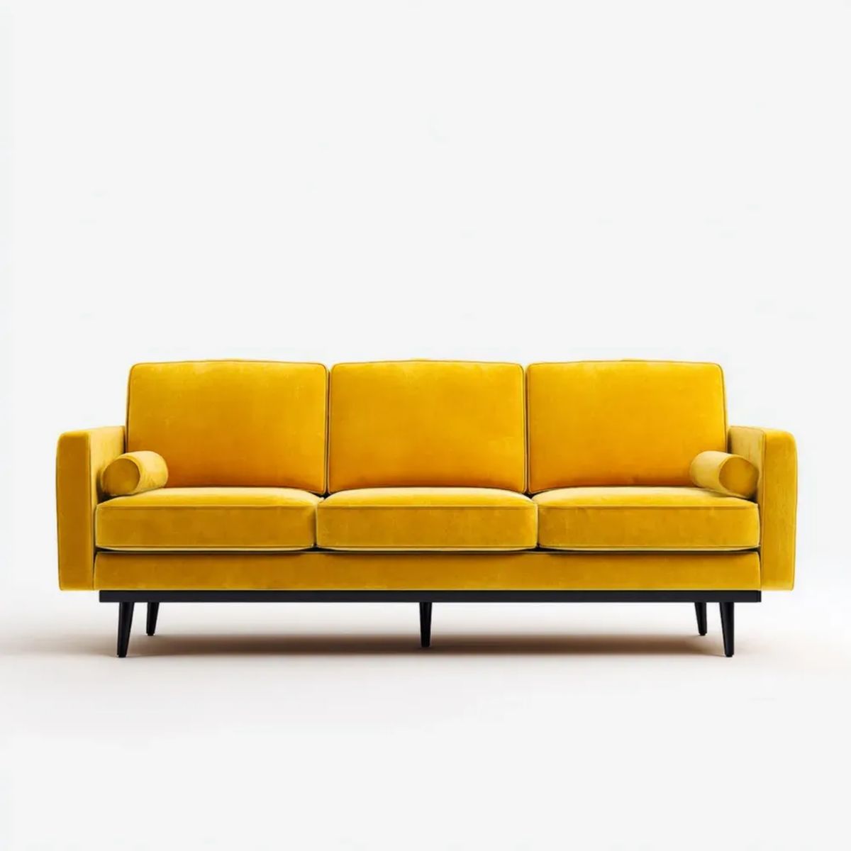 Trzyosobowa sofa z aksamitu poliestrowego, musztardowa, 210 x 85 x 83 cm