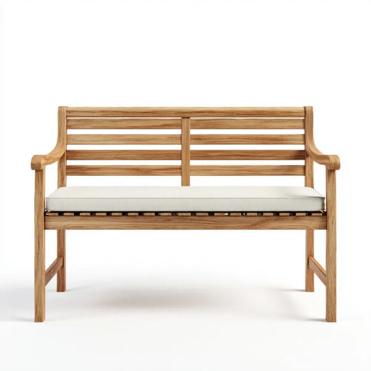 Dwuosobowa ławka ogrodowa z poduszką, lite drewno tekowe, naturalny brąz/beż, 120 x 65 x 90 cm