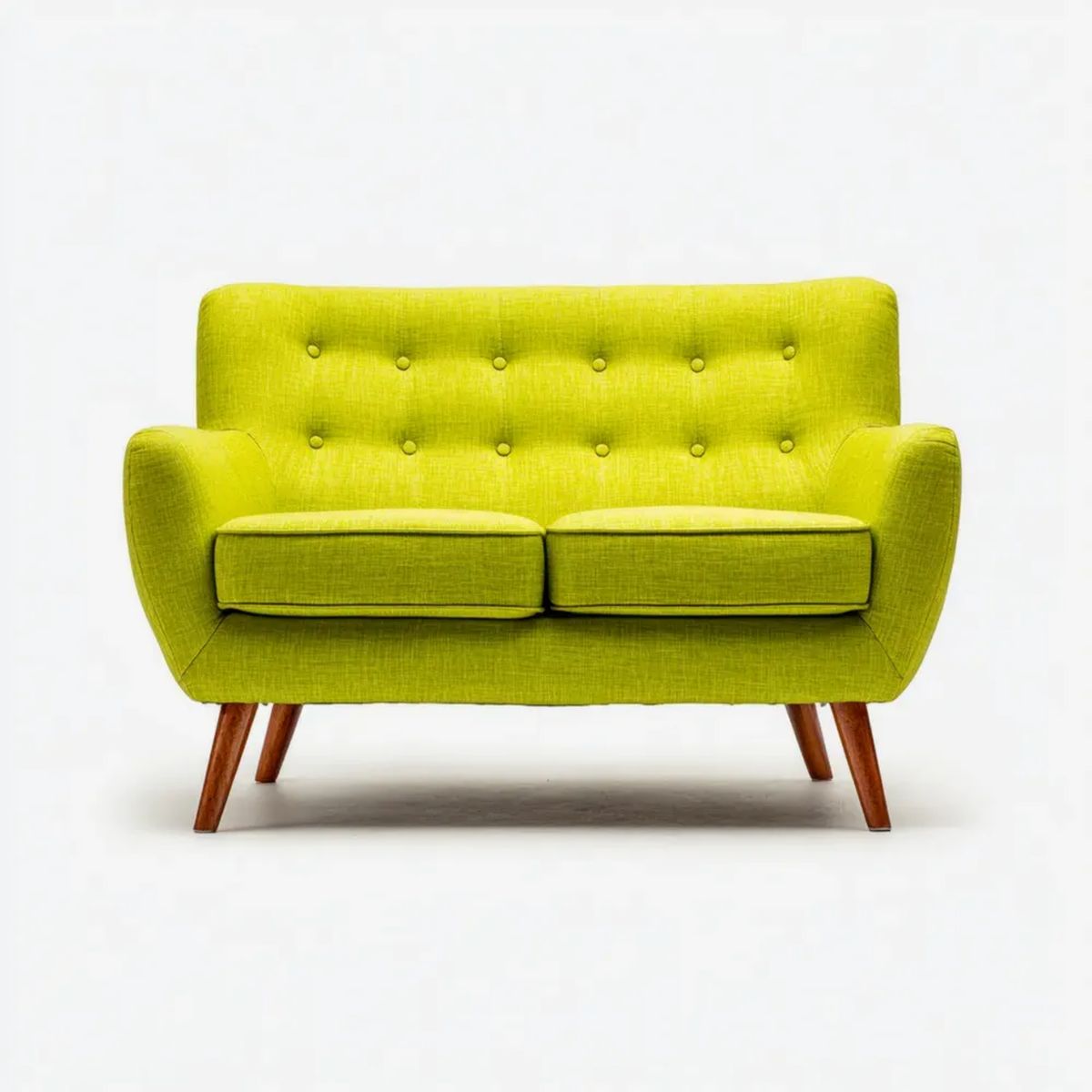 Zielona sofa dwuosobowa z tapicerką poliestrową i drewnianymi nogami, 120 × 78 × 85 cm
