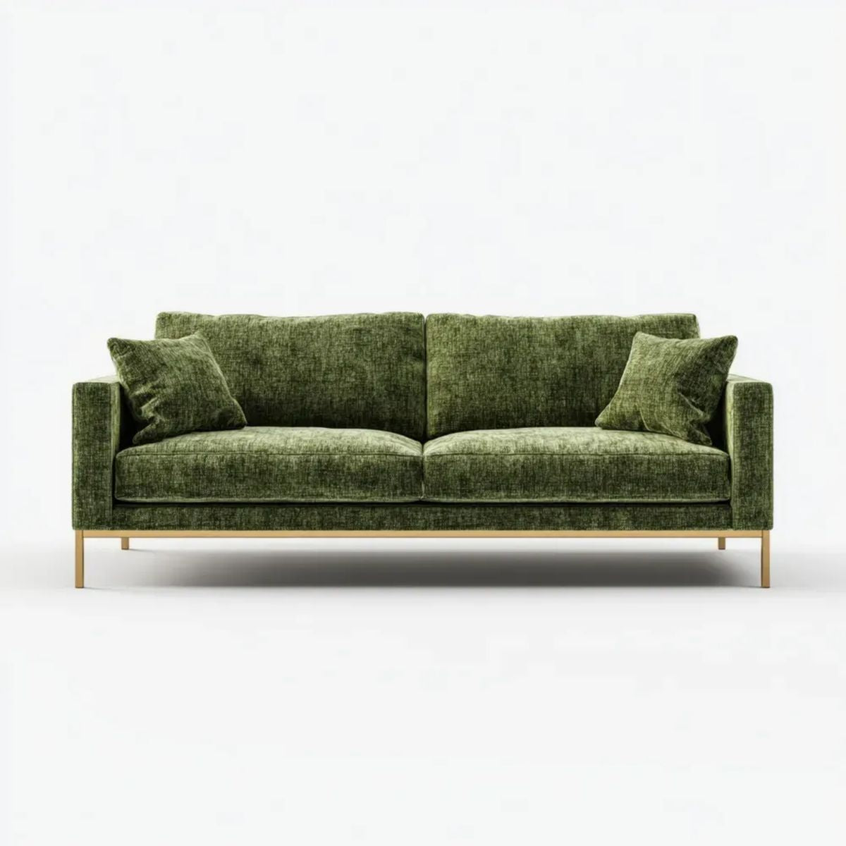Dwuosobowa sofa z tkaniny, ciemnozielona ze złotymi nóżkami, 190 × 88 × 84 cm
